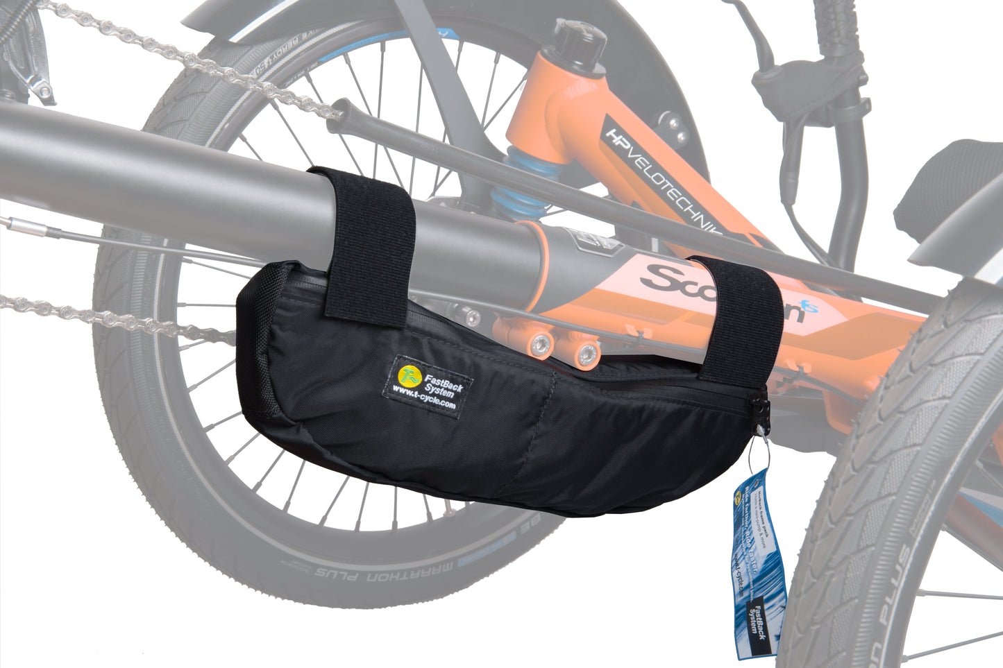 T-Cycle Rahmentasche FastBack Norback Tasche am Rahmen des Liegedreirads HP Velotechnik Scorpion