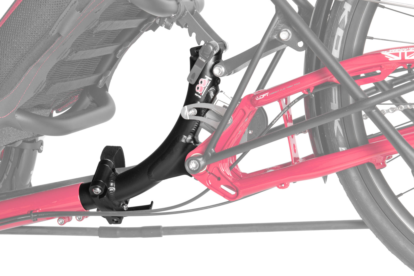 Rahmenrohr Hinterbau von ICE mit Faltgelenk und Aufnahme für Schwingenlagerung montiert im Liegedreirad ICE SprintX