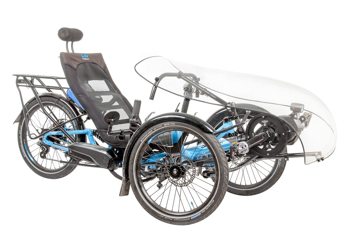 TerraCycle Windwrap WGX Frontverkleidung mit WINTR Mount am HP Velotechnik Scorpion