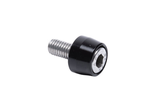 ICE Abdeckhülse aus Aluminium in Schwarz eloxiert, inklusive M8x20 Innensechskantschraube zur sicheren Verschraubung der 12 mm Vorderradachse an Ihrem ICE Liegedreirad. Ansicht komplett.