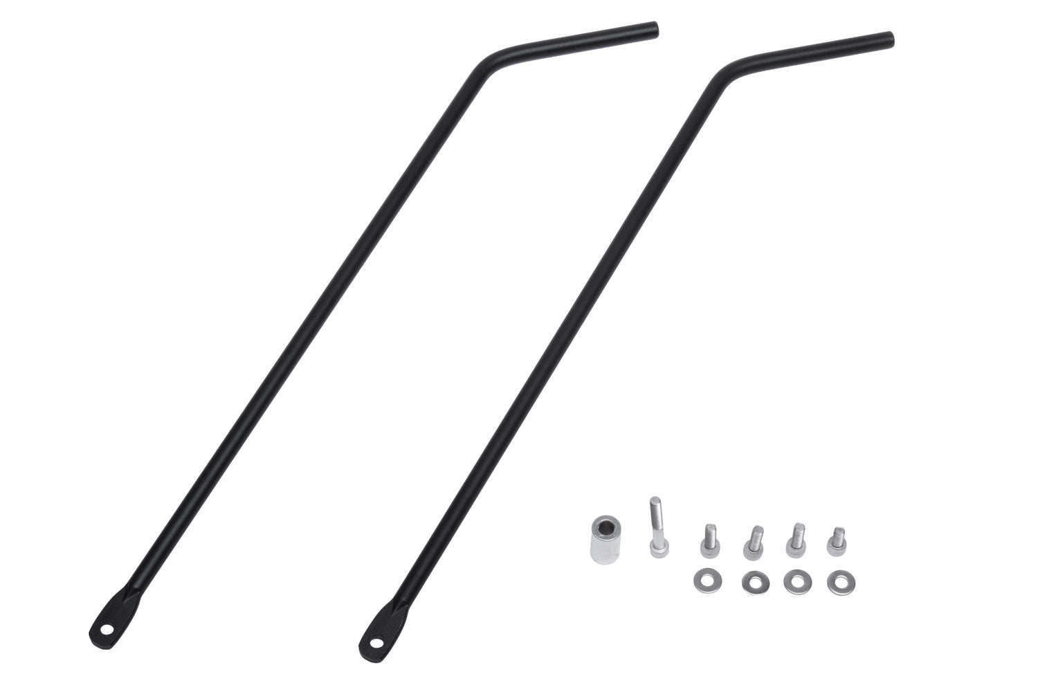 Befestigungsstreben für ICE Gepäckträger ungefedert, passend für ICE Sprint X, Adventure und Adventure HD mit 26 Zoll Hinterrad. Ansicht diagonal mit Montagematerial.