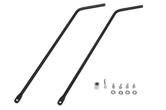 Befestigungsstreben für ICE Gepäckträger ungefedert, passend für ICE Sprint X, Adventure und Adventure HD mit 26 Zoll Hinterrad. Ansicht diagonal mit Montagematerial.