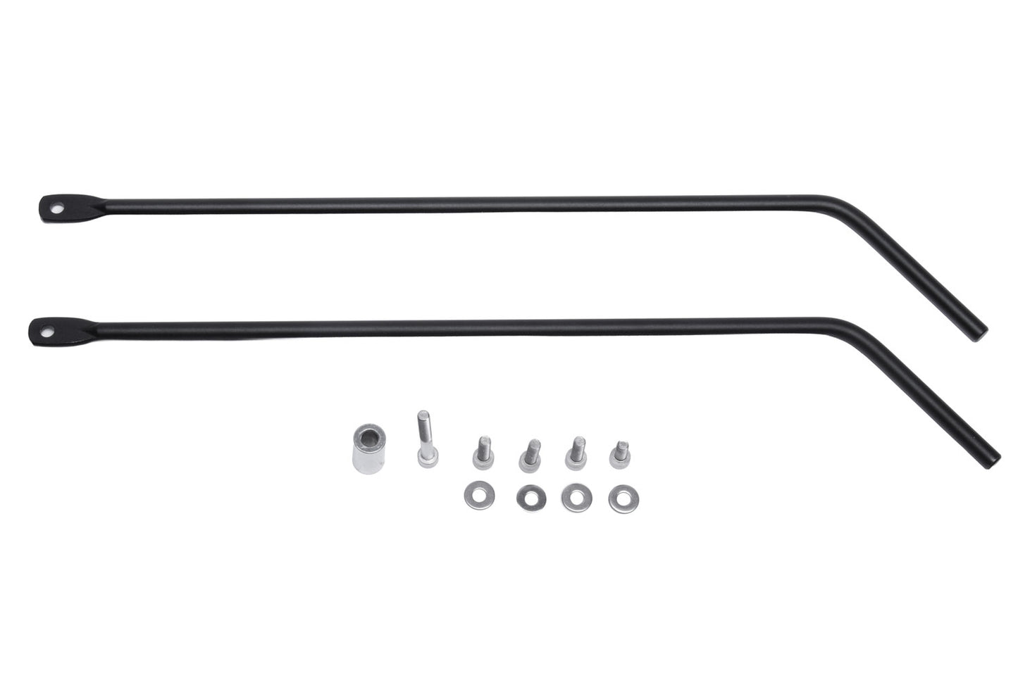 Befestigungsstreben für ICE Gepäckträger ungefedert, passend für ICE Sprint X, Adventure und Adventure HD mit 26 Zoll Hinterrad. Flatlay inklusive Montagematerial.