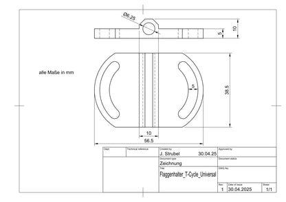 Technische Zeichnung mit Maßen vom Terracycle Flaggenhalter universal