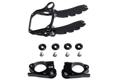 Sitzbefestigung für ICE Carbon Schalensitz im Liegedreirad ICE Sprint X, ICE Adventure oder ICE FullFat. Ansicht als  Flatlay komplett mit Montagematerial.