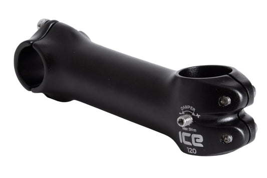 Vorbau von ICE 120mm mit Klemmschraube für Lenkungsdämpfung auf beiden Seiten. Ansicht diagonal.