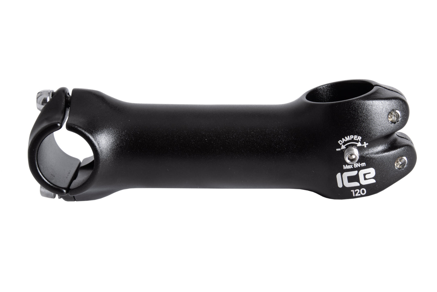 Vorbau von ICE 120mm mit Klemmschraube für Lenkungsdämpfung auf beiden Seiten. Ansicht seitlich.