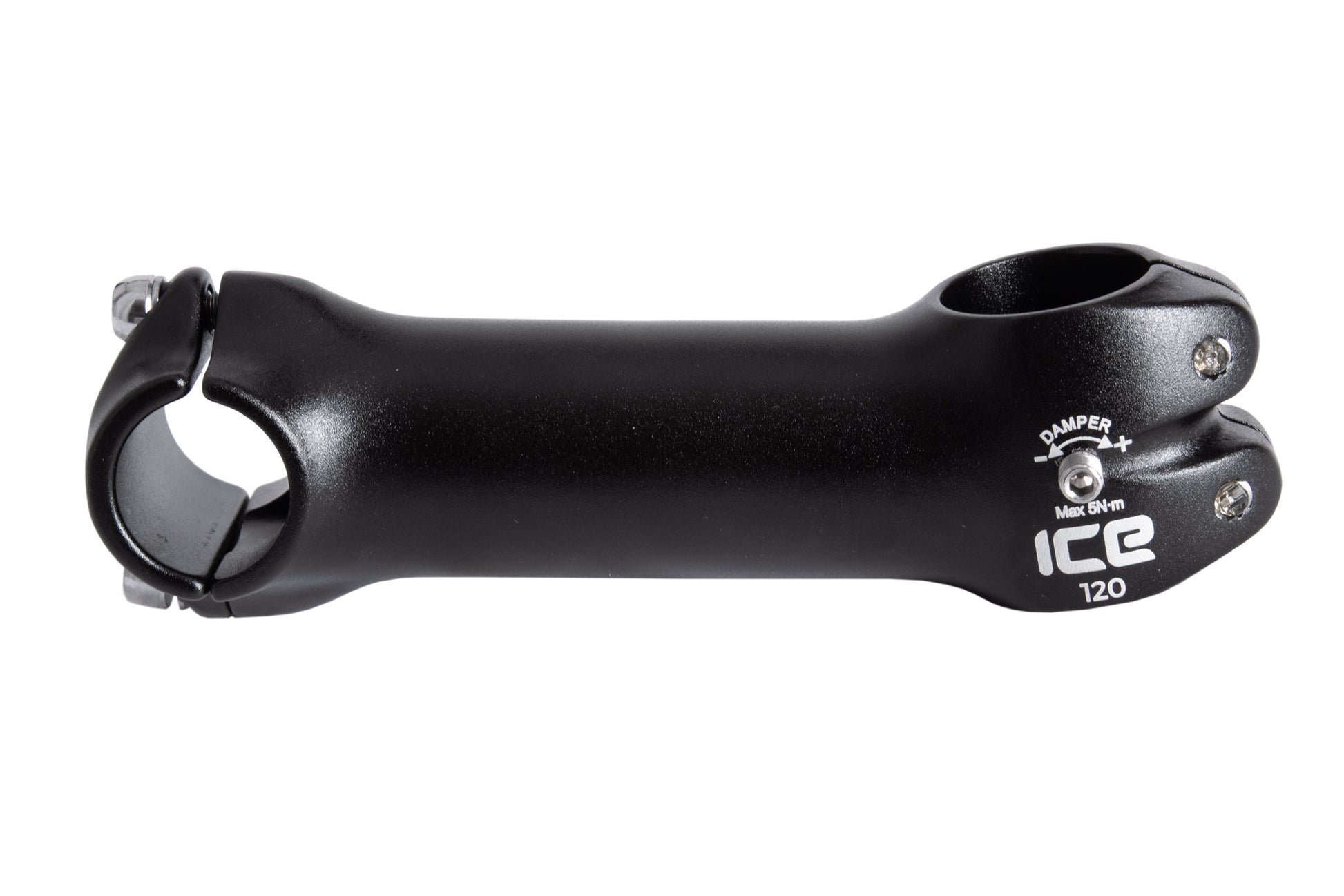 Vorbau von ICE 120mm mit Klemmschraube für Lenkungsdämpfung auf beiden Seiten. Ansicht seitlich.