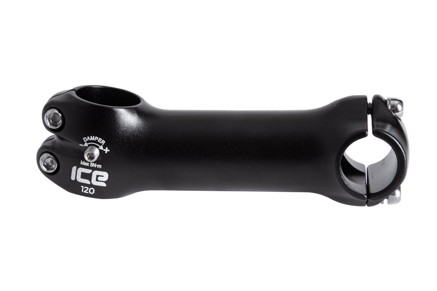 Vorbau von ICE 120mm mit Klemmschraube für Lenkungsdämpfung auf beiden Seiten. Ansicht seitlich.