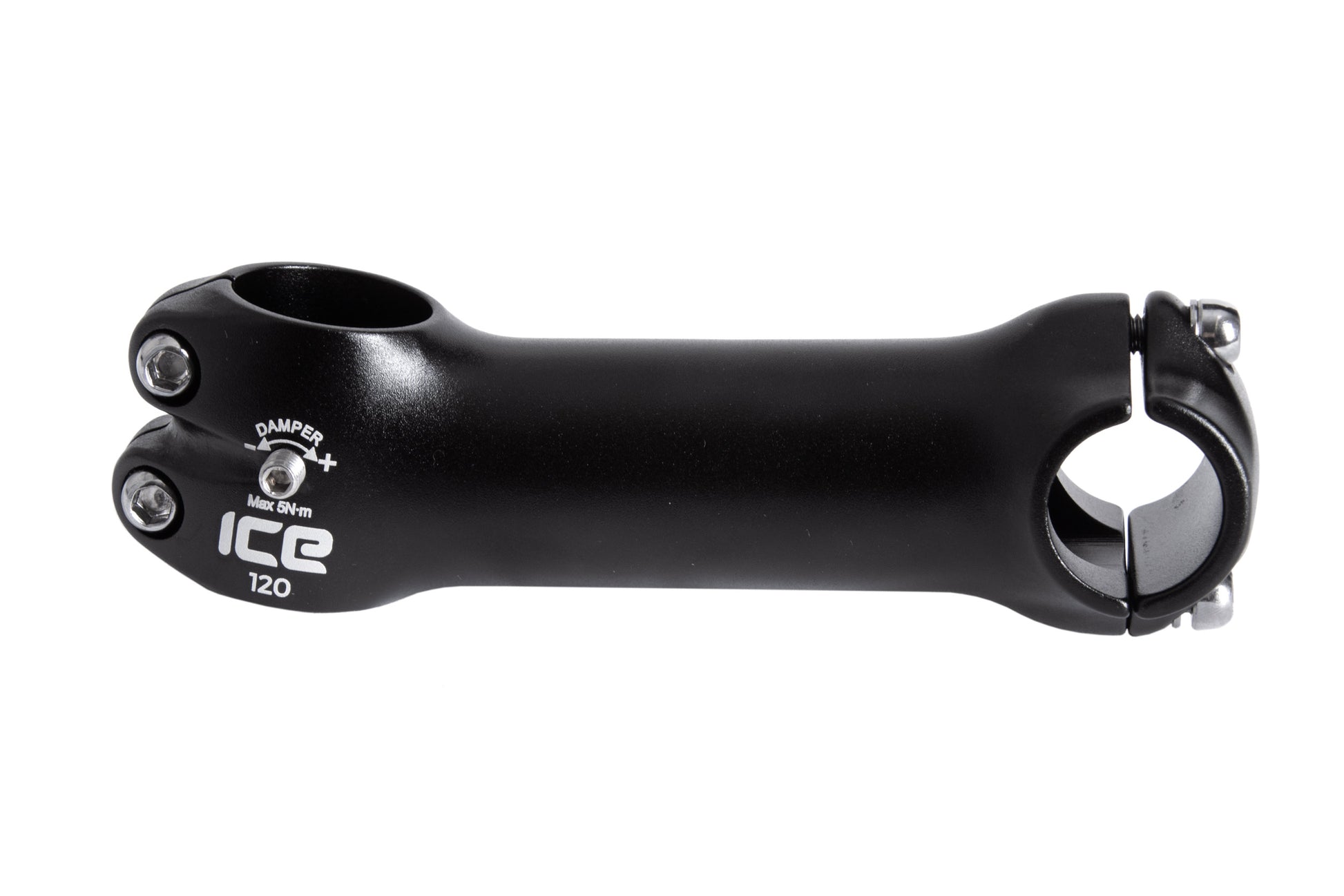 Vorbau von ICE 120mm mit Klemmschraube für Lenkungsdämpfung auf beiden Seiten. Ansicht seitlich.