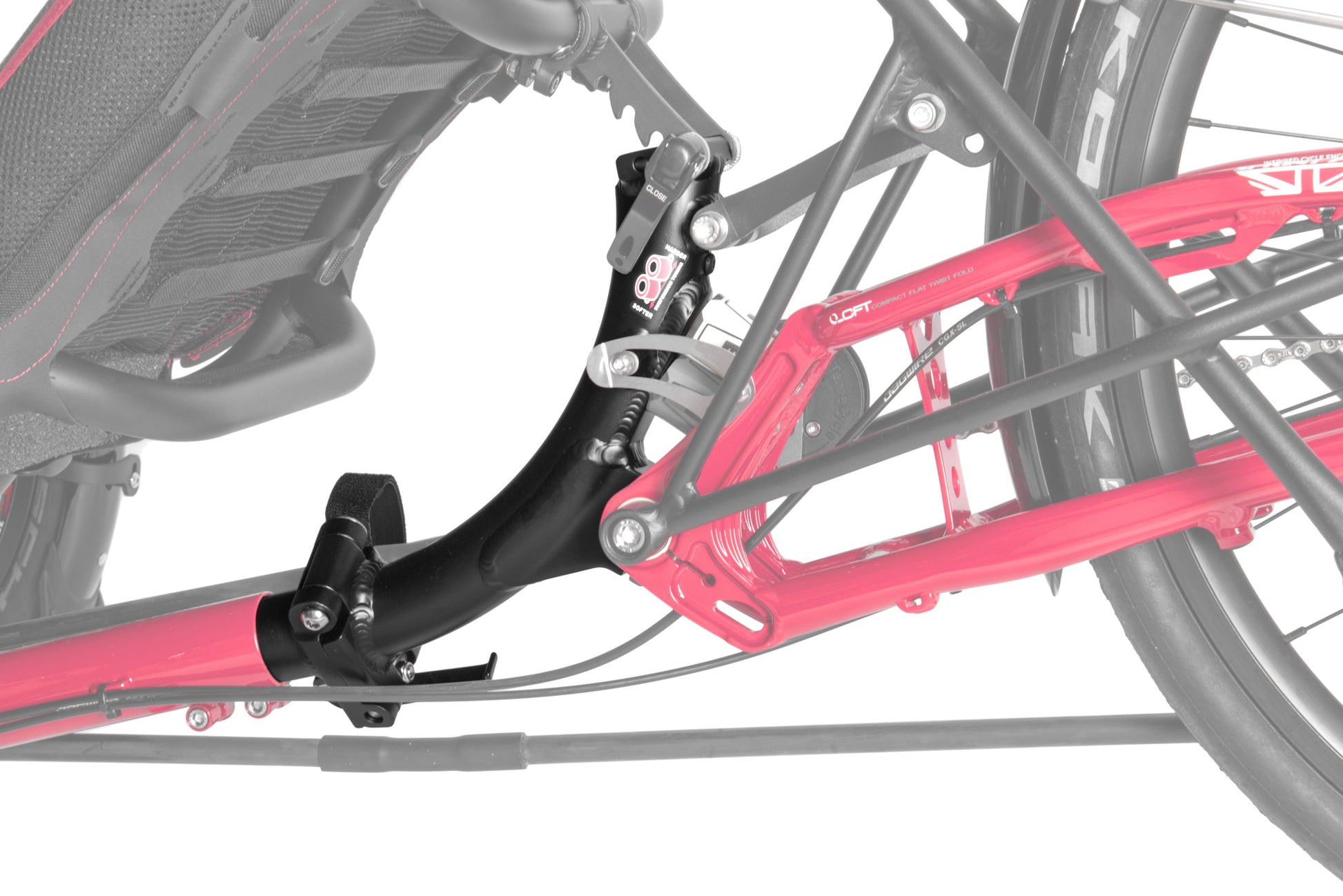 Rahmenrohr Hinterbau von ICE mit Faltgelenk und Aufnahme für Schwingenlagerung montiert im Liegedreirad ICE SprintX