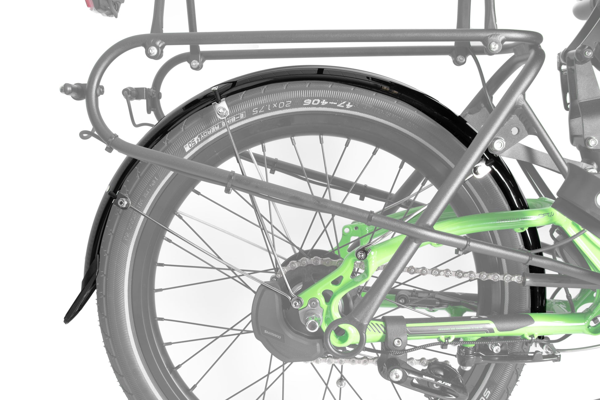 Schutzblech ICE Hinterrad 20 Zoll montiert am Liegedreirad, Ansicht seitlch