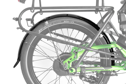 Schutzblech ICE Hinterrad 20 Zoll montiert am Liegedreirad, Ansicht seitlch