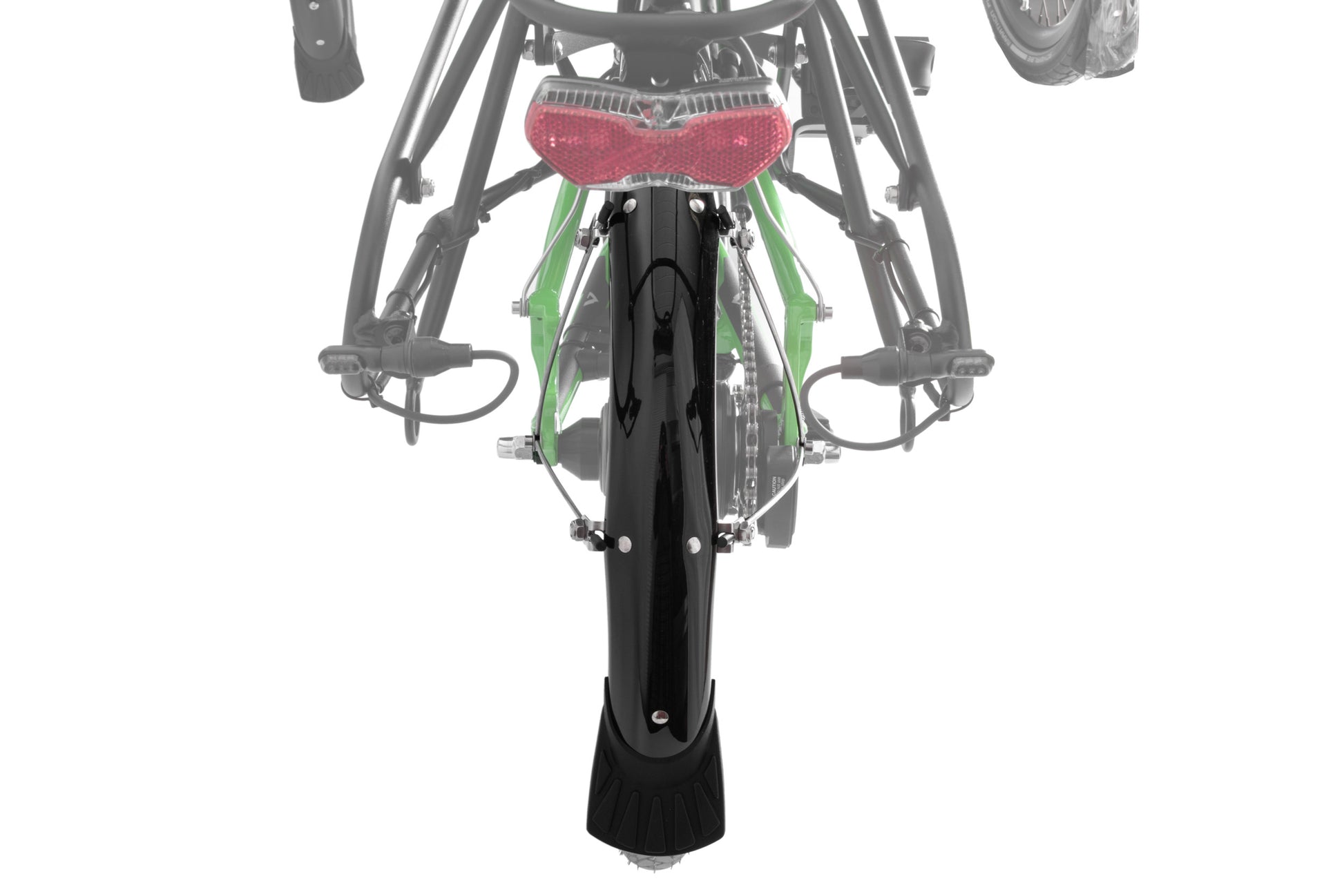 Schutzblech ICE Hinterrad 20 Zoll montiert am Liegedreirad, Ansicht von hinten