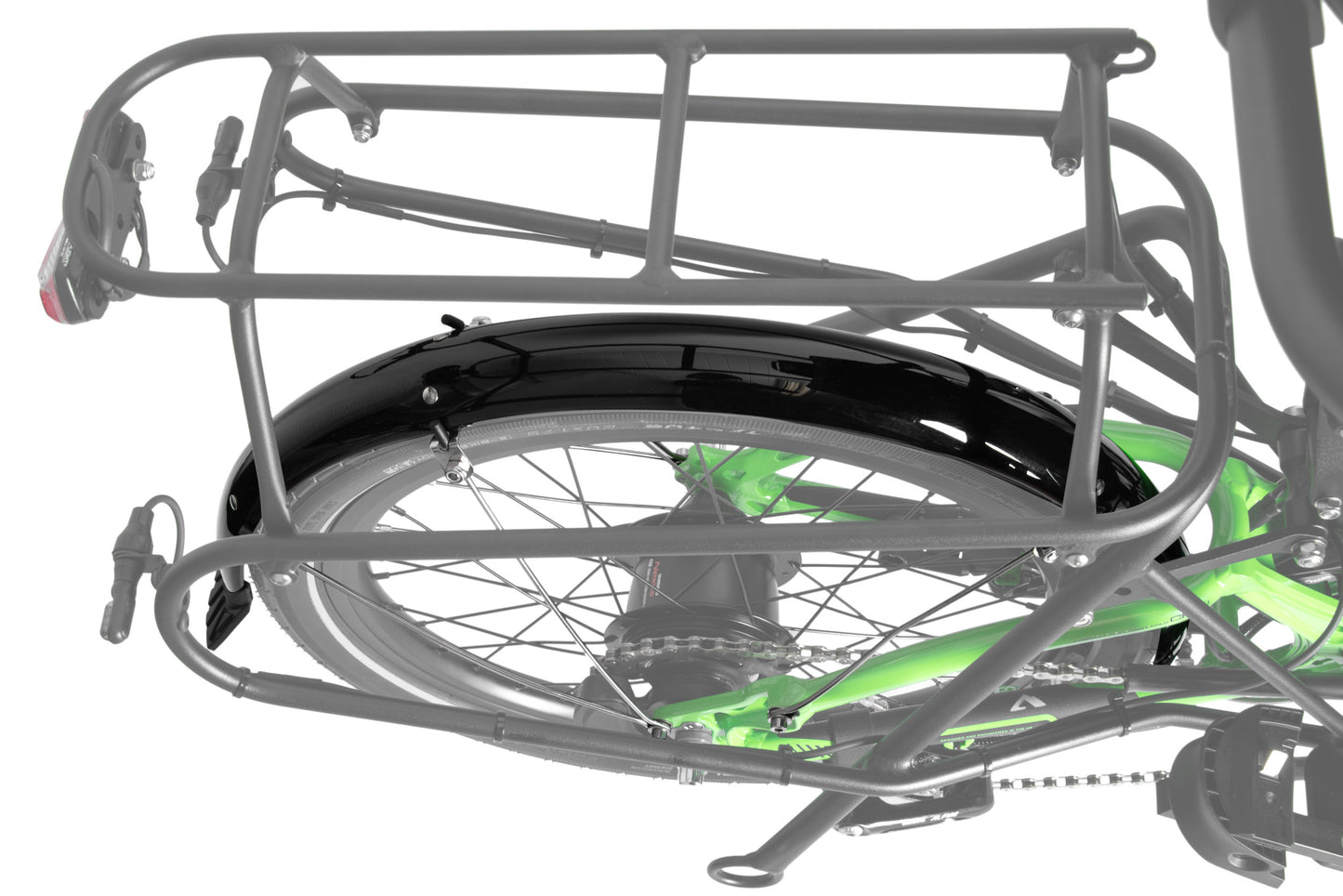Schutzblech ICE Hinterrad 20 Zoll montiert am Liegedreirad, Ansicht von oben
