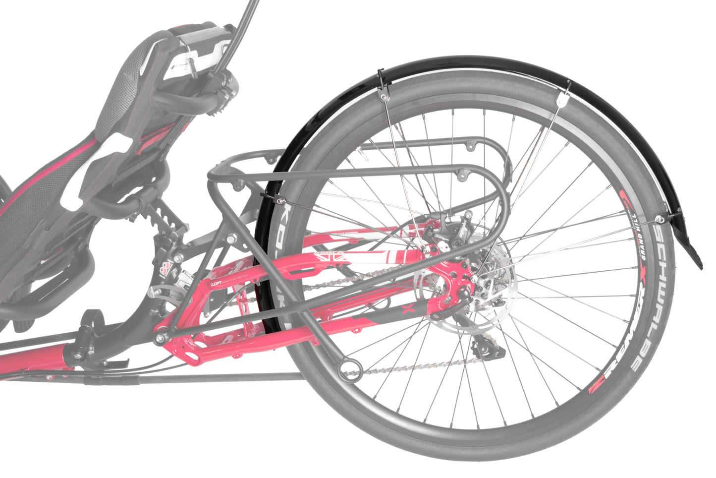 Schutzblech ICE Hinterrad 26 Zoll montiert am Liegedreirad ICE SprintX, Ansicht seitlch