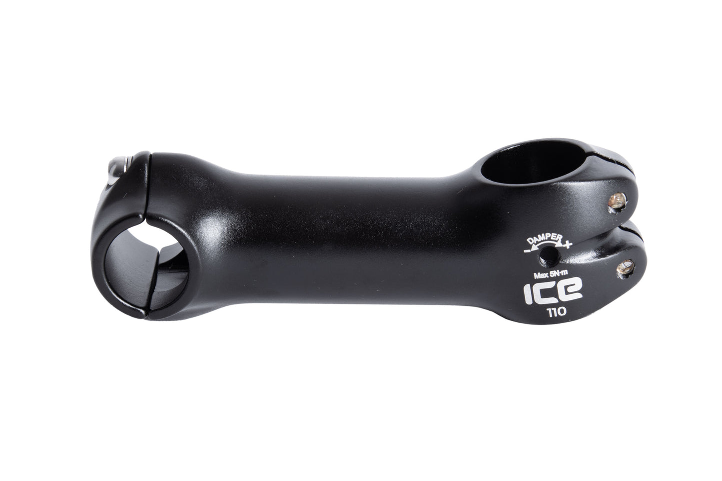 Vorbau von ICE 110mm mit Klemmschraube für Lenkungsdämpfung auf beiden Seiten. Ansicht seitlich.