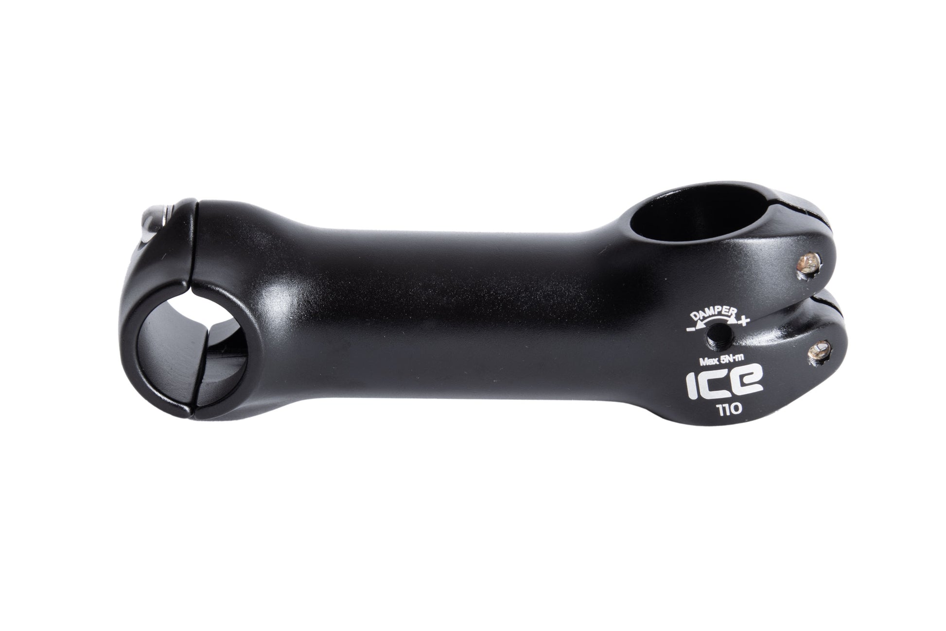 Vorbau von ICE 110mm mit Klemmschraube für Lenkungsdämpfung auf beiden Seiten. Ansicht seitlich.